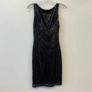 Theia black sequin sleeveless cowl back dress size 0